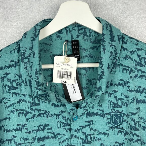 Adidas Polo Golf Shirt Mens 2XL Go-To Printed Green‎ Blue Shirt Preppy II7835 - Picture 5 of 16